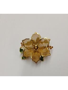 Vintage Kenneth Cole Poinsettia Gold Tone Brooch Pin
